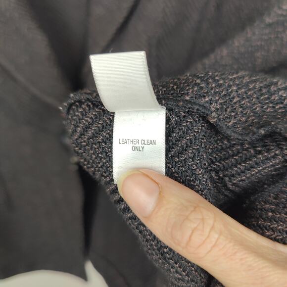 St John Knit Blazer Size 12 Black Herringbone Leather Trim Preppy Dog Show FLAWS - Picture 12 of 13